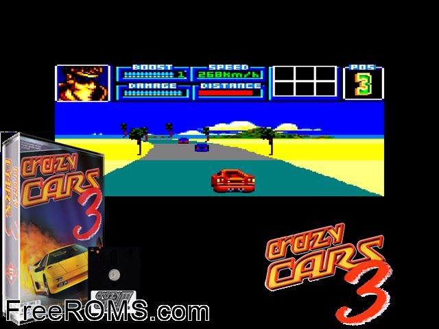 Crazy Cars 3 (UK) (1992) [a1] Amstrad CPC game showing 3D box cover and gameplay screenshot